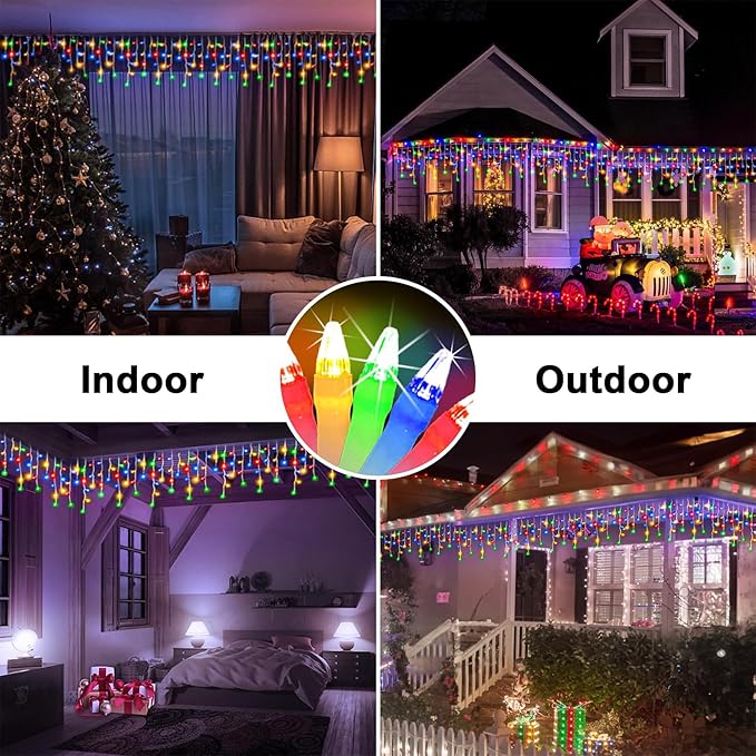 164FT 1620 LED Outdoor Christmas Lights - 360 Ice Drops, 12 Pro Modes with Timer Memory & Brightness, Waterproof Hanging Ice String Light for Holiday Wedding Garden Fence House Decor (Multicolor)