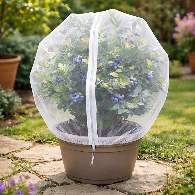 Blueberry Bush Netting Cover 2 Pack 4.5 x 4.5 ft, Bird Netting with Zipper & Drawstring, Reusable Berry Bush Netting for Lowbush Blueberries & Garden Plants, Bird Deer Insect and Poultry Barrier