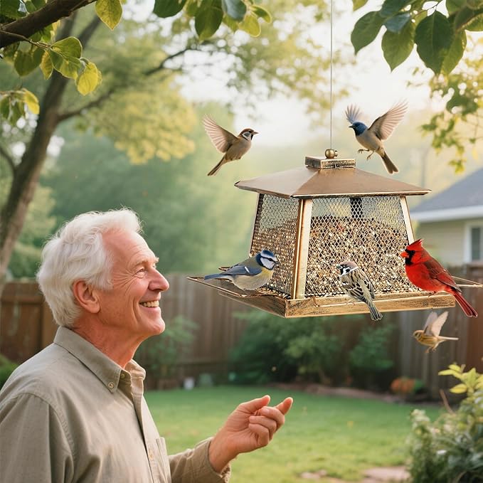Large Bird Feeders for Outdoors, Gazebo Style Metal Bird Feeder, Cardinal Birdfeeders Outside Hanging for Garden Patio Birds Watching Decor