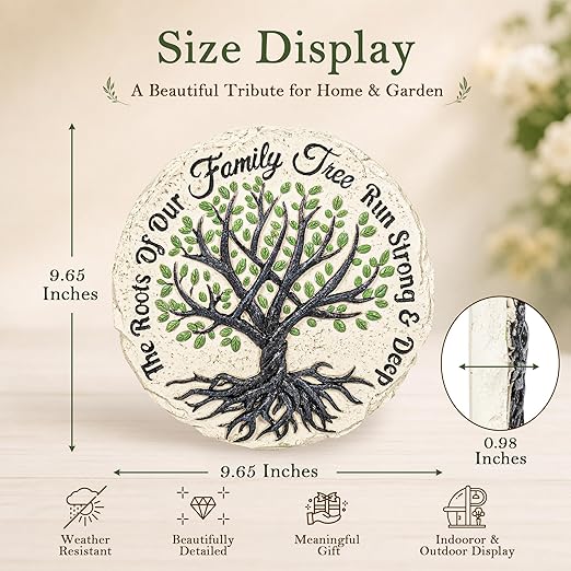 GIGALUMI Garden 10" Stepping Stones Outdoor, Family Tree Grandma Garden Stones, Hand Print Garden Decorations Walkway, Round Tree of Life Decorative Stepping Stone, Gifts for Grandma, Mom, Sister
