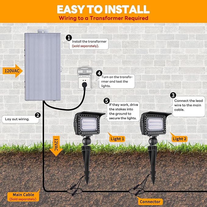Gardenreet Low Voltage LED Flood Light - 7W Landscape Wall Wash Light, 12V Outdoor IP65 Waterproof Angle Adjustable, Warm White Wide Beam Hardwired Aluminum Brown for Garden Yard Patio House