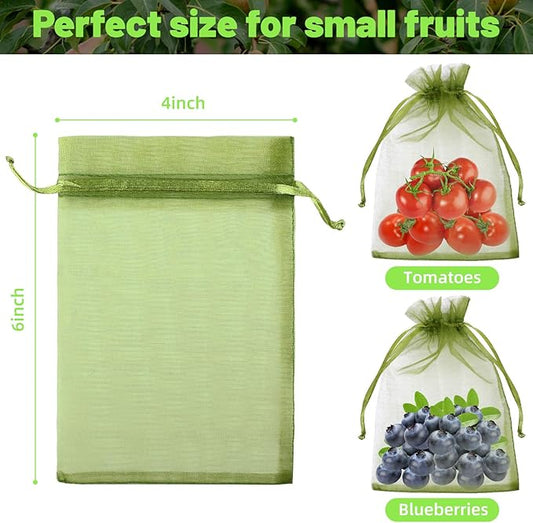 100Pcs Fruit Protection Bags, Garden Plant Fruit Netting Cover Bags, Drawstring Mesh Fruit Protectors Barrier for Apples, Tomatoes, Fruit Trees, Veggies Garden(4x6 Inch)