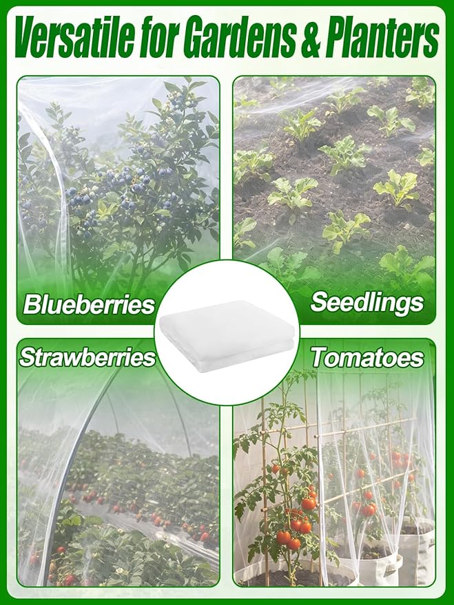 10x10ft Large Garden Netting - Ultra Fine Mesh Plant Covers to Keep Small Animals Pest Out, Bird Barrier Screen for Protecting Vegetables Fruits Flowers Raised Beds (Without Support Pole)