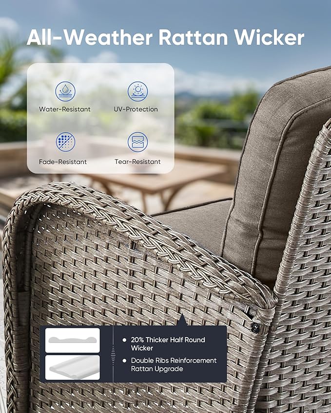3 Pieces Patio Bistro Set Outdoor Swivel Rocker Patio Chairs with Side Table Patio Furniture for Deck Porch Garden Balcony Poolside-Grey/Grey
