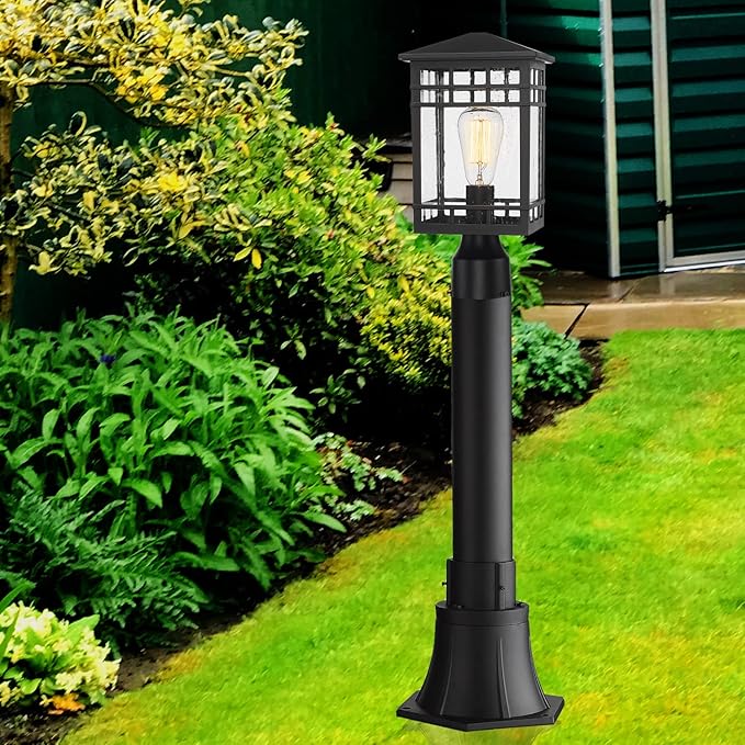 Treekee Outdoor Post Lights, Lamp Post Light Fixture, Waterproof Aluminum Pillar Lantern with Seeded Glass, Lamp Posts Outdoor Lighting for Walkway, Garden, Patio