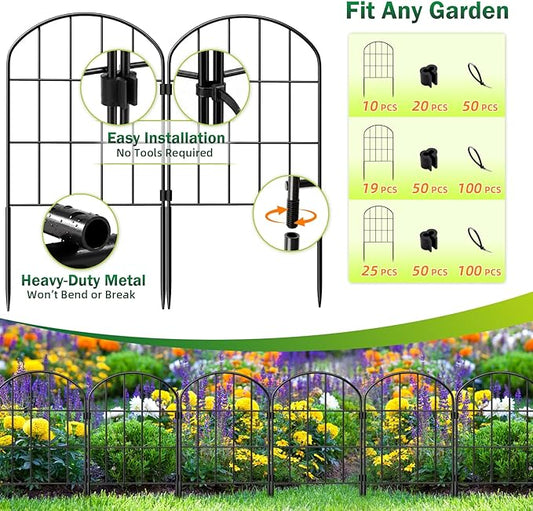 24in (H) x 11ft (L) Decorative Garden Fence Panels 10 Pack No Dig Fencing, Rustproof Metal Wire Garden Fence Border, Small Animal Barrier Fence for Dog