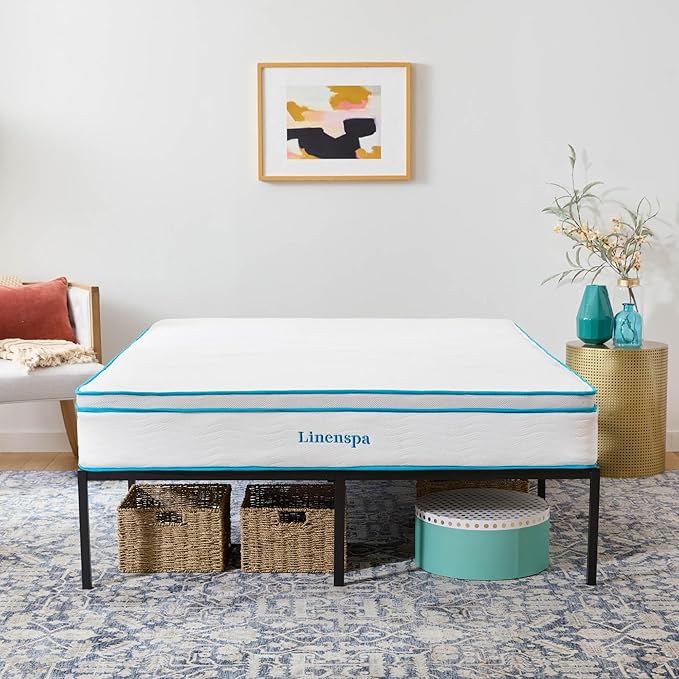 Linenspa Heavy Duty Metal Platform Bed Frame - No Box Spring Needed - Underbed Storage - Simple Toolless Assembly - 14” High - Sturdy - Steel Slats - Sleek Modern Design - King Size