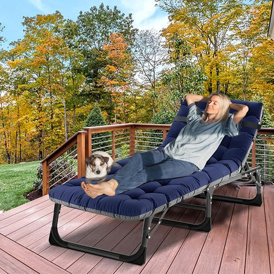 DoCred Folding Lounge Chair, 5 Position Adjustable Folding Sleeping Bed Cot Chaise Lounge Chairs Perfect for Sunbathing, Camping, Pool, Beach, Patio
