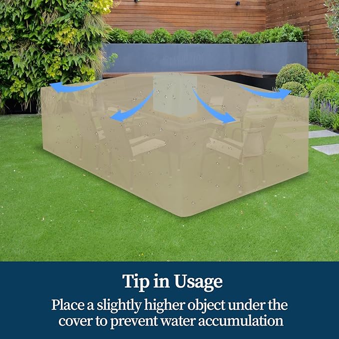 Easy-Going Rectangle Patio Furniture Cover Waterproof Outdoor Dining Table and Chair Cover Anti-UV Outside Sectional Sofa Set Covers (126"L x 63"W x 28"H, Camel)