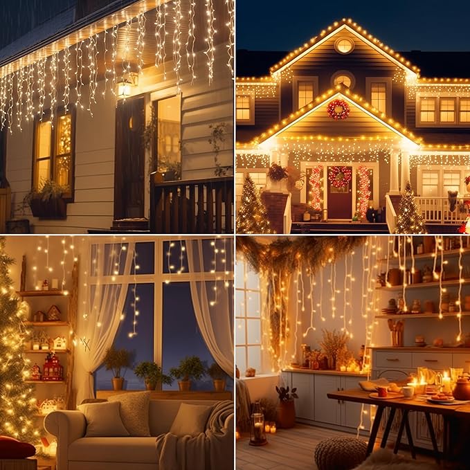 Plug-in Icicle Christmas Lights Waterproof - 65Ft 506 LED Icicle Lights for Outside Decorations with Remote, Warm White Icicle String Lights for Outdoor Indoor House Balcony Decor