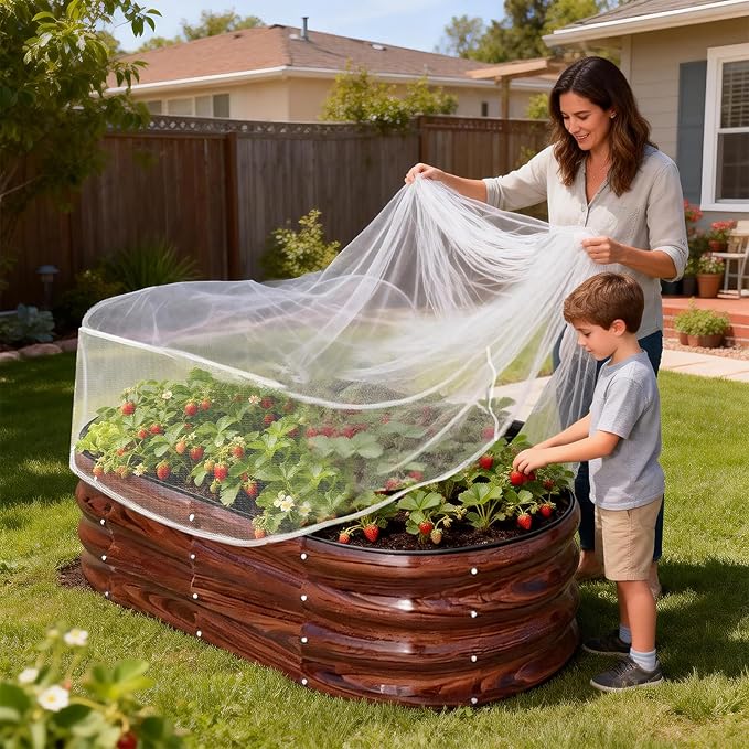 2 PCS Garden Netting for Raised Beds 4x8 Fine Mesh Raised Beds Garden Bug Netting Pest Barrier Screen with Drawstring for Plants to Keep Small Animals Pest Out Protect for Vegetables (4x8 FT)