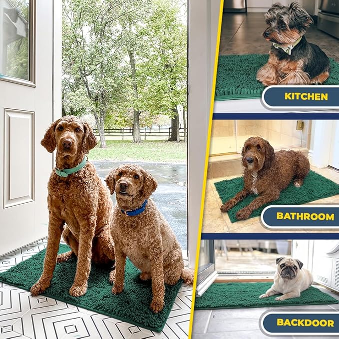 Muddy Mat® | Super Water Absorbent Door Mat Indoor, Microfiber Quick Dry Chenille Entryway Rug, Slip Resistant Front Door Mat, Indoor Mats for Entryway, Machine Washable Pet Rug, Dark Green 30"x19"