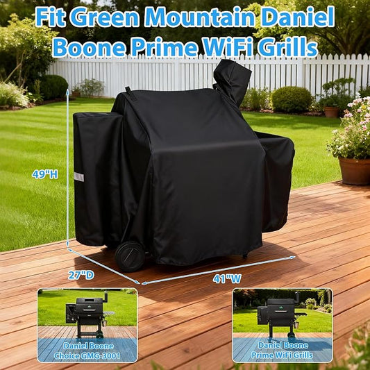 Utheer Grill Cover for Green Mountain Daniel Boone Prime WiFi Grills and Green Mountain Grill Ledge Model, Heavy Duty 600D Waterproof Fabric Grill Cover for GMG DB Prime WiFi, Black