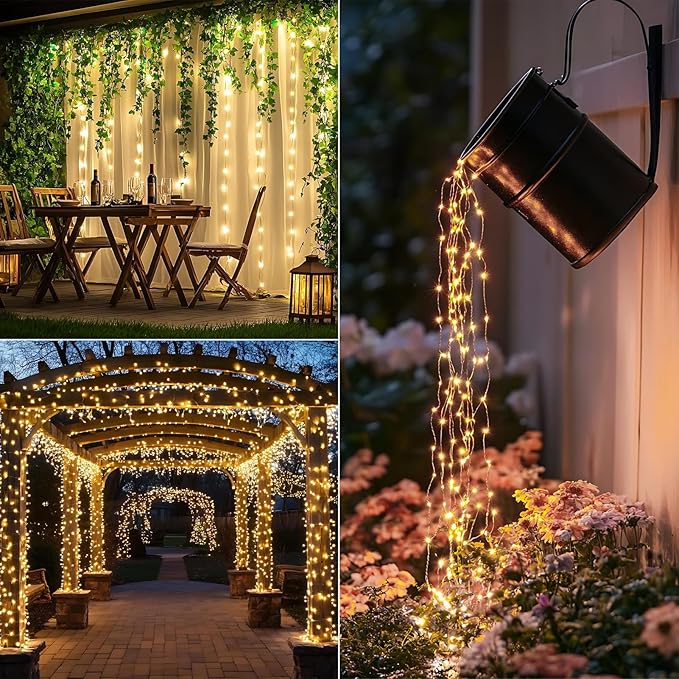 Solar String Lights for Outside,100FT 300 LEDs Solar Fairy Lights,Waterproof 8 Modes Button Outdoor String Light for Patio Garden Backyard Tree Wedding Christmas,Silver Wire,Warm White