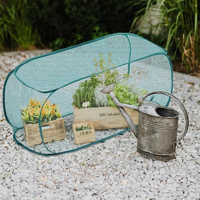 TIMSO 4 Pack Pop Up Raised Bed Cover & Foldable Crop Cage - 30% Sunblock Shade Cloth Plant Protector with Stainless Steel Frame & 32 Stakes - 39"x18"x16" for Vegetables, Seedlings