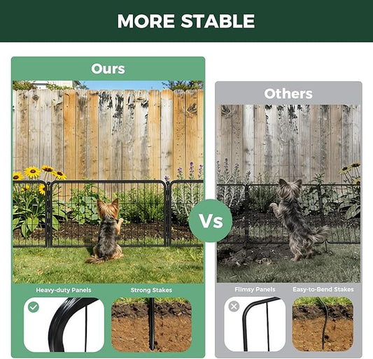 FXW Garden Fence Outdoor for the Yard – 17in(H) x 34.2ft(L) Heavy Duty Metal Animal Barrier for Dog, No Dig Decorative Dog Fence, 14 Panels, Black