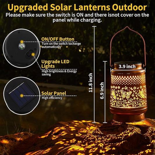 Solar Lantern Outdoor Waterproof Hanging Lights, Metal Butterfly Decorative Lanterns for Garden Patio Yard Pathway Porch, Solar Powered Outdoor Lantern Gifts for Women Mom Grandma