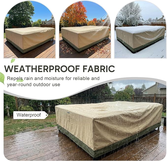 COWVIE Rectangular Outdoor Furniture Cover for Sectional Sofa Set, 600D Waterproof Patio Set Cover for Lawn General Purpose Table and Chairs, 112''L x 84''W x 32''H