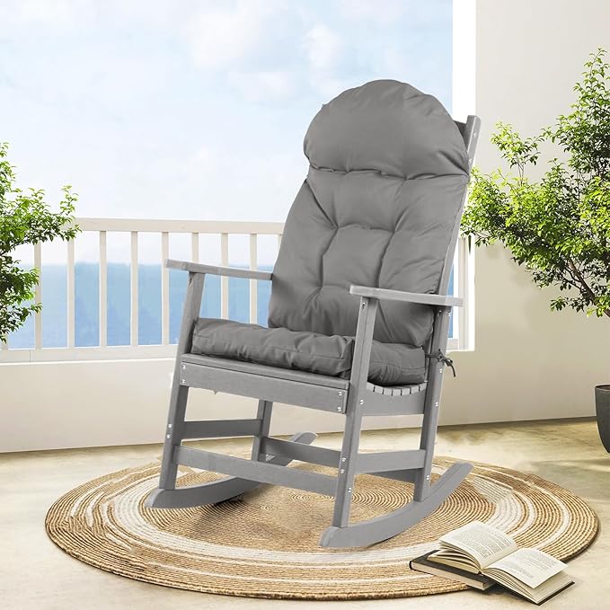 Adirondack Chair Cushions Set of 2, Outdoor Rocking Chair Cushions, Water Resistant Glider Rocker Chairs Replacement Cushions Set with Straps, Thickened Patio Chair Pad for Indoor