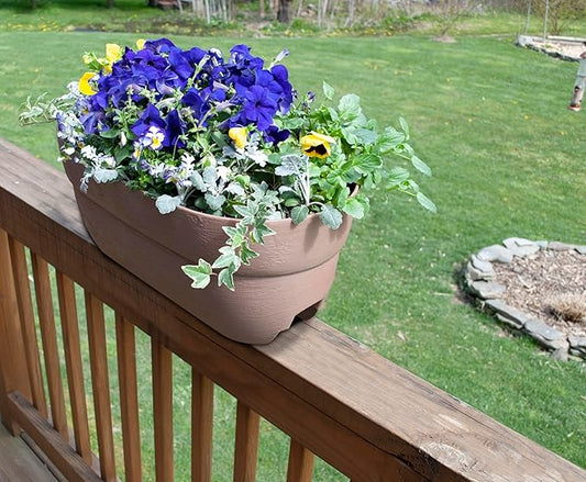 EMSCO Group Bloomers Railing Planter with Drainage Holes – 24" Weatherproof Resin Planter – Sand