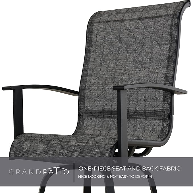 Grand patio Outdoor Swivel Bar Stools with Armrests Backs, 24" Height Patio Chairs for Porch Deck, Set of 4, Outdoor Sling Fabric (Black&Grey Plaid, 4PC)