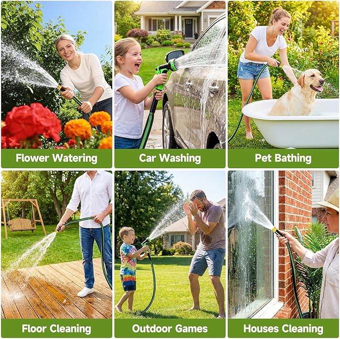 Garden Hose 100 ft Flexible Non-Expandable Water Hose Kink-Free Lightweight Leak-Proof High Pressure Durable Outdoor Portable Fabric Hoses Pipe with 3/4” Sturdy Fittings for Yard Lawn Car Wash