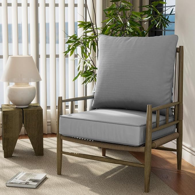 22" x 22" x 6" Outdoor Deep Seat Cushions Set - 2 Set Waterproof & Fade Resistant Patio Furniture Replacement Cushions, Non-Slip Outdoor Cushions Fit Loveseats, Couches, Chairs, and Sofas.