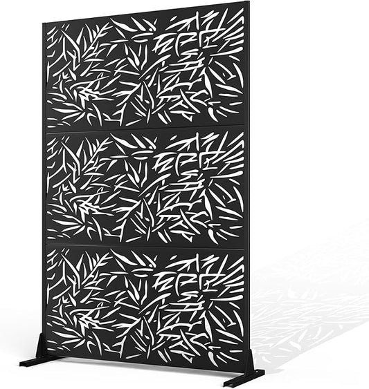 Metal Privacy Screen Outdoor Privacy Screen, Freestanding Fence Panel for Outside, 72''H×47''W, Decorative Screen Panel for Backyard/Patio/Deck