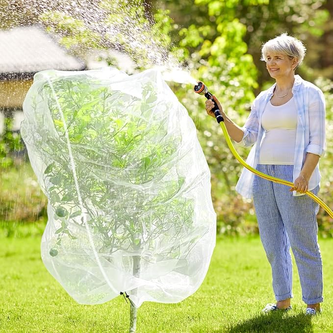 Fruit Tree Netting, Plant Mesh Netting for Garden Protection, Blueberry Bush Insect Netting Cover as Garden Pest Barrier from Cicadas, Bug, Bird (10x10 FT, 2Pcs, Zipper & Drawstring Design)