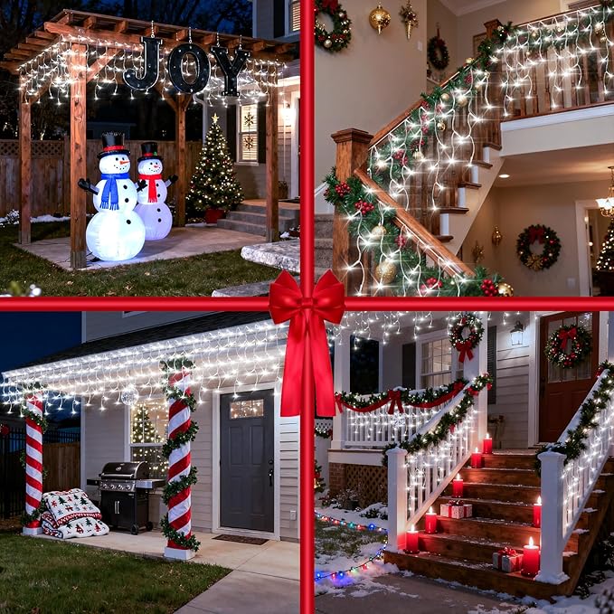 1332 LED 132ft Christmas String Lights Outdoor, 12 Modes Dimmable Curtain Lights with 296 Drops, Waterproof Fairy Lights with Timer for Bedroom Window Holiday Wedding Home Xmas Decor, Cool White
