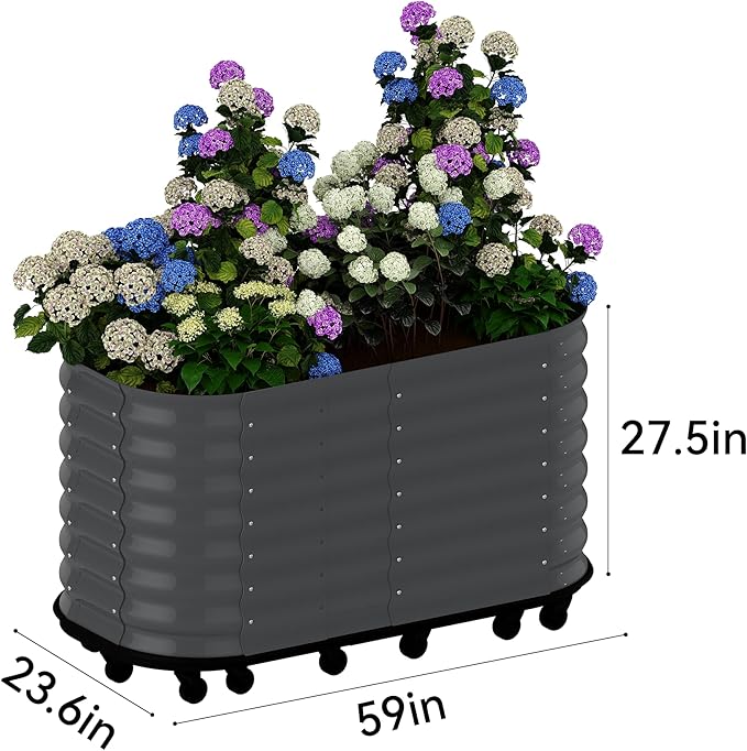 GarveeHome Self-Watering Wheeled Metal Garden Bed – Mobile Raised Planter Box with Water, Galvanized Steel Indoor/Outdoor Rolling Grow Station for Herbs, Veggies & Decor (59 in x23.6 in x27.5,Gray