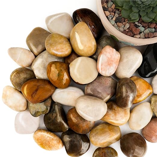 4lb Mix River Rocks for Plants, 1-3 Inch Pebbles for Indoor Plants, Polished Garden Rocks Outdoor Landscaping, Decorative Stones for Vases, Succulents, Aquarium, Walkways