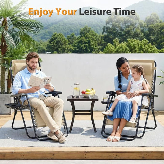 NEWBULIG Zero Gravity Chairs Set of 2, Lounge Chair Folding Portable Adjustable Camping Recliner with Adjustable Pollow, Mesh Back, Cup Holder Trays Lawn Patio Chair for Pool Beach