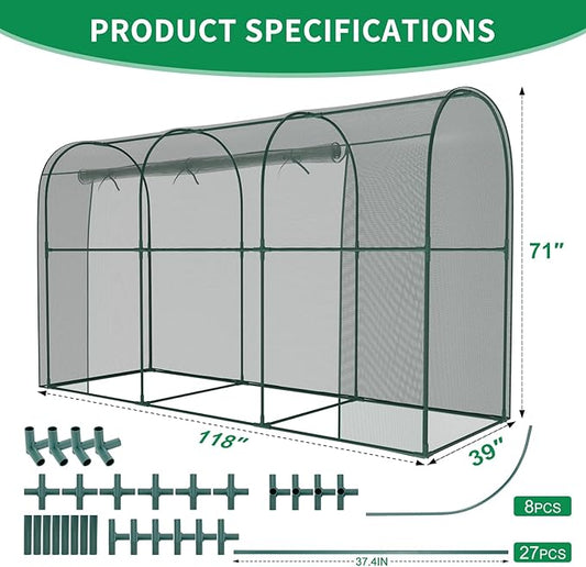 SUNYRISY Garden Plant Netting Crop Cage for Garden Raised Bed, 9.8 x 3.3 x 6 Ft Plant Cover Cage Protectors from Animal for Outdoor Plants with Frame and Zippered Door