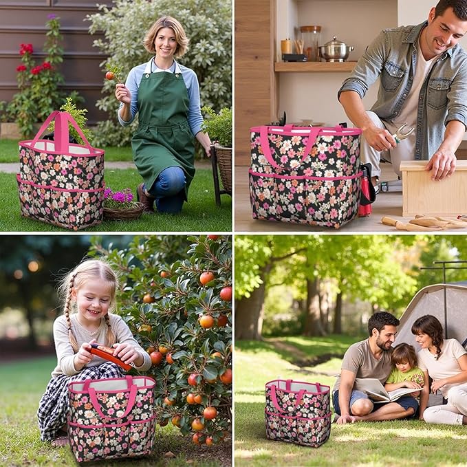 Daisy Flowers Garden Tool Bag - Waterproof Garden Tote with 8 Pockets, Large Storage Home Organizer Gardening Tool Oxford Bag for Garden Tools Kits Holder, Ideal Outdoor Gardening Gift for Women & Men
