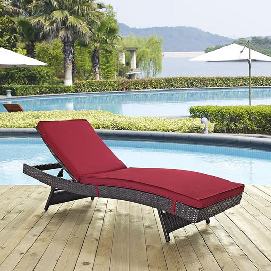 Modway Convene Wicker Rattan Outdoor Patio Chaise Lounge Chair in Espresso Red
