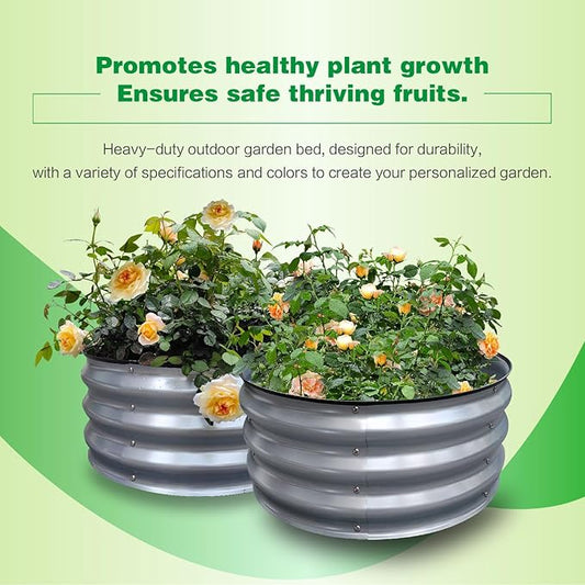 GARDMAX 2 Pack 2x2x1FT Galvanized Round Raised Garden Bed Kit, Metal Planter Boxes Outdoor with Easy Assembly, Large Garden Bed for Vegetables, Fruits, Flower, Herbs Silver