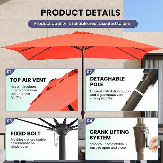 Ayge 8x10FT Large Rectangular Patio Umbrella Outdoor Table Umbrella w/Crank Rectangle Market Umbrella UV Protection for Garden, Deck,Lawn,Yard & Pool,Orange