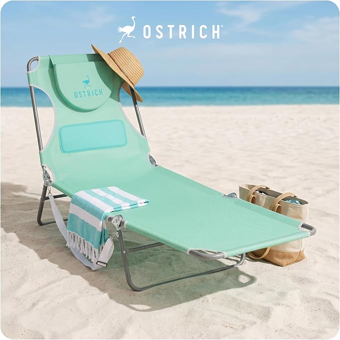 Ostrich the Ladies Comfort Lounger with Chest Support, Foldable and Portable Reclining Outdoor Patio Beach Lawn Camping Pool Tanning Chair, Teal