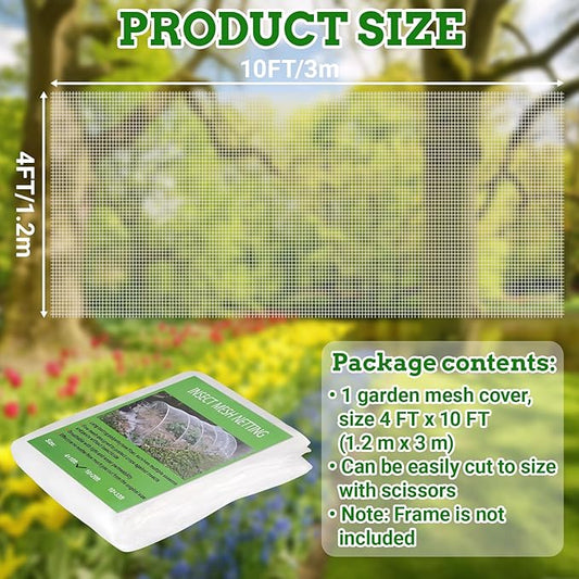 Ultra Fine 4'x10' Garden Netting – No Frame Needed, Easy Install, Pest Barrier & Bird Netting, Plant Cover for Garden, Greenhouse, Patio, Protecting Vegetables, Flowers, Trees
