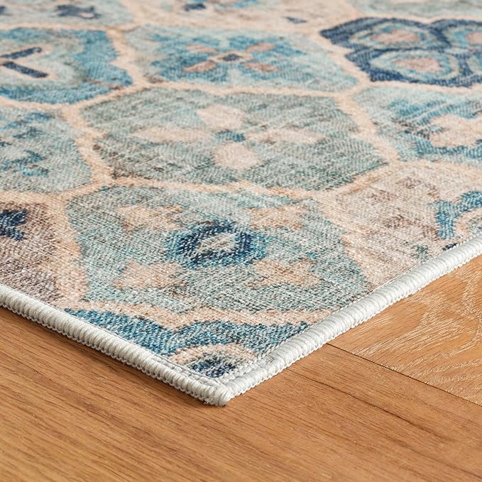 Dash & Albert Pali Multi Machine Washable Rug, 8.5 X 11.5 Feet, Blue Geometric Pattern