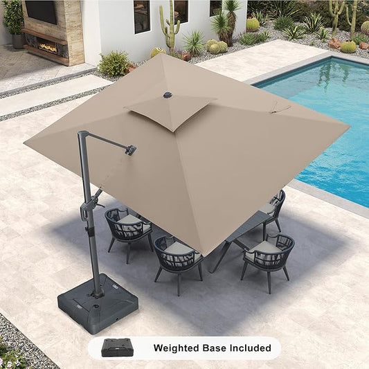 PURPLE LEAF Cantilever Patio Umbrella Outdoor Aluminum Offset Square Umbrella Windproof Heavy Duty Hanging Outside Umbrella for Deck Pool Garden