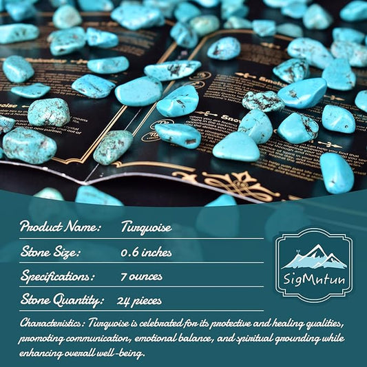 Turquoise Healing Crystal Stone Set - 24 Pieces, 0.6" Natural & Polished Stones for Healing, Meditation, Reiki, Chakra, Crafting & Decoration