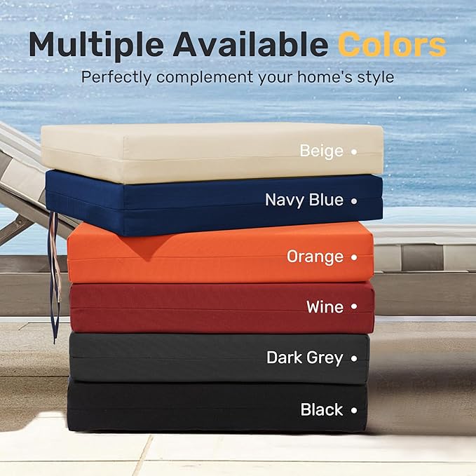 UNIKOME Outdoor Chair Cushions Pack of 4, Water Resistant Patio Cushions with Ties, High Density Sponge Filling Square Corner Seat Cushions for Outdoor Furniture, 18.5"*16"*3", Beige