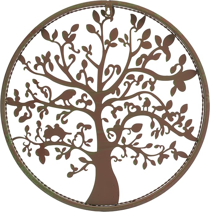 SAFAVIEH Outdoor Collection Tree of Life Antique Blue 20-inch Round Iron Wall Art
