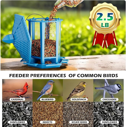 Birdream Bird Feeders for Outdoor Hanging, Fun Installation Pagoda Design Wild Birdfeeder, Attracting Wild Birds Sparrows Finch Cardinal Goldfinch Chickadee - Blue