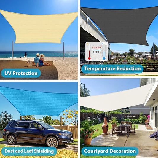 Amagenix Sun Shade Sail 12X15 Curved Edge Outdoor Shade Canopy Beige Breathable 95% UV Block Shade Cloth for Patio Garden Backyard (We Make Custom Size)