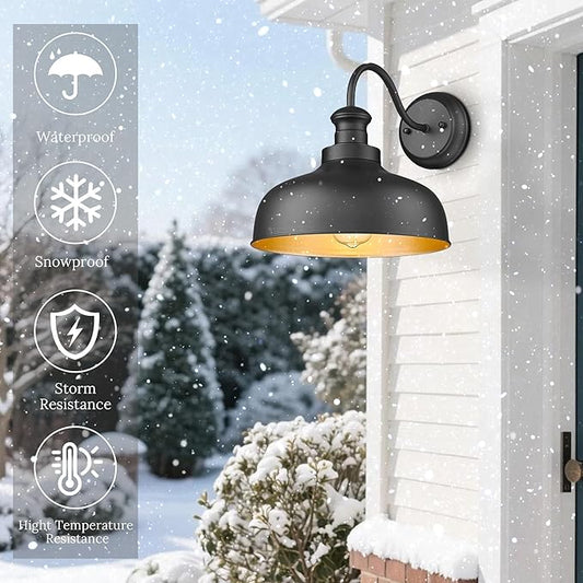 Outdoor Farmhouse Barn Light, Outside Wall Sconce, Weather Resistant Anti-Rust Farmhouse Exterior Wall Mount Light, Outdoor Lantern Lamp for Porch, Garage, Patio, Entryway (Black, 2 Pack)
