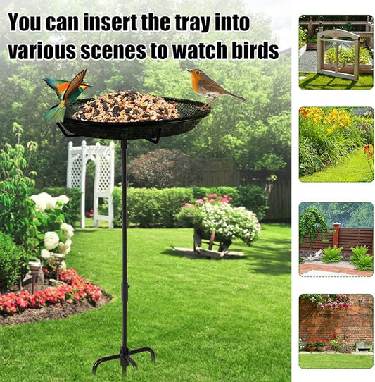 Standing Bird Feeder Bowl with 29.1 inch Iron Stand - Detachable Outdoor Decor for Garden Backyard Patio and Deck - Perfect for Attracting Birds