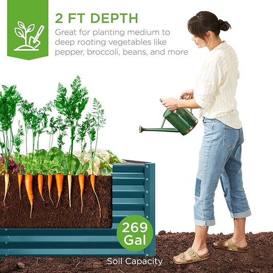 Best Choice Products 6x3x2ft Outdoor Metal Raised Garden Bed, Deep Root Box Planter for Vegetables, Flowers, Herbs, and Succulents w/ 269 Gallon Capacity - Peacock Blue